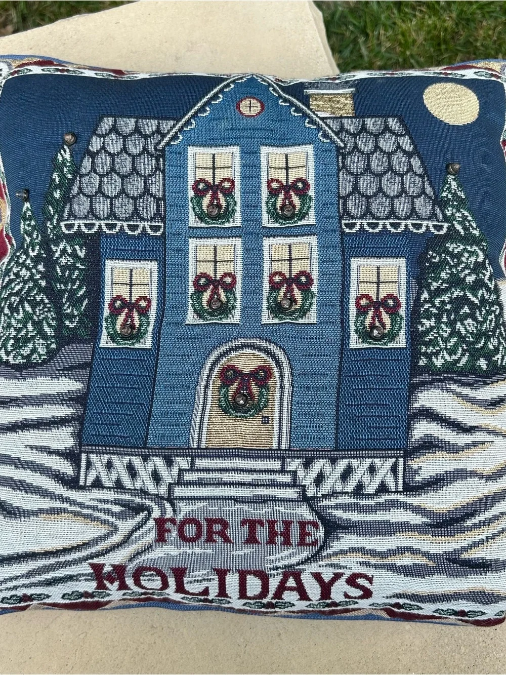 Holiday House Tapestry Pillow Christmas
